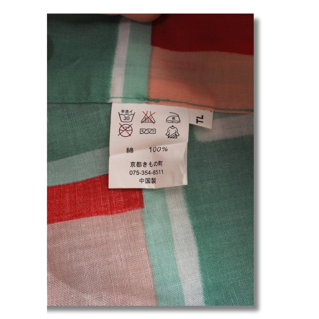 Damen Yukata Grün mit bunten Vierecken