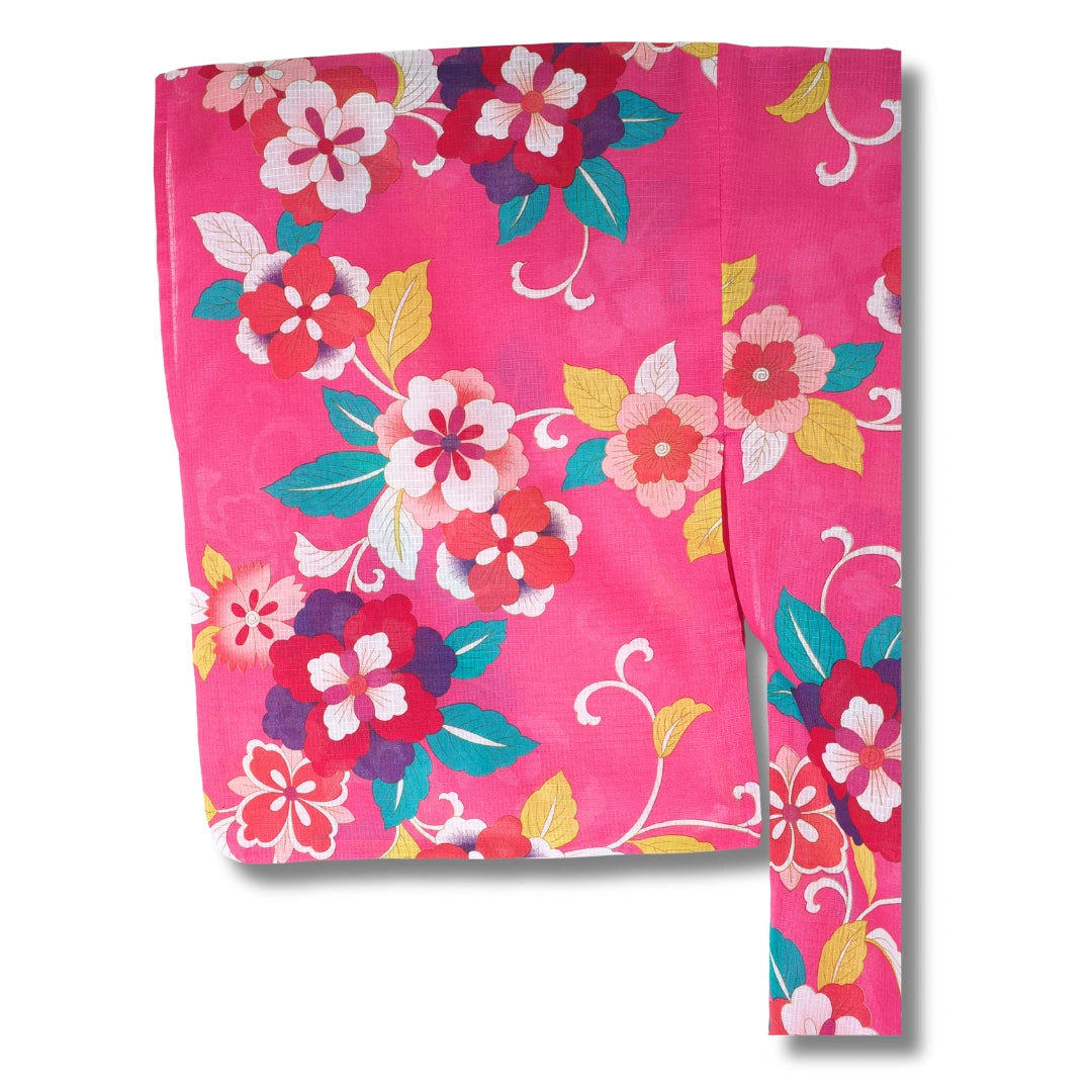 Damen Yukata pink mit bunten Blumen
