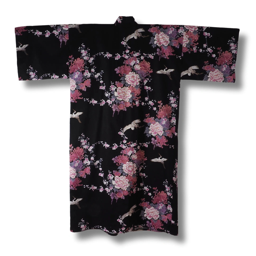 Plus Size Damen Yukata Pfingstrosen und Kranich