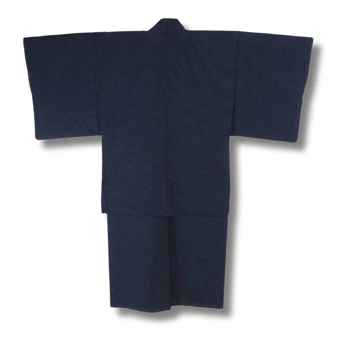 Dunkelblauer Vintage Herren-Haori über Kimono, Rückansicht 