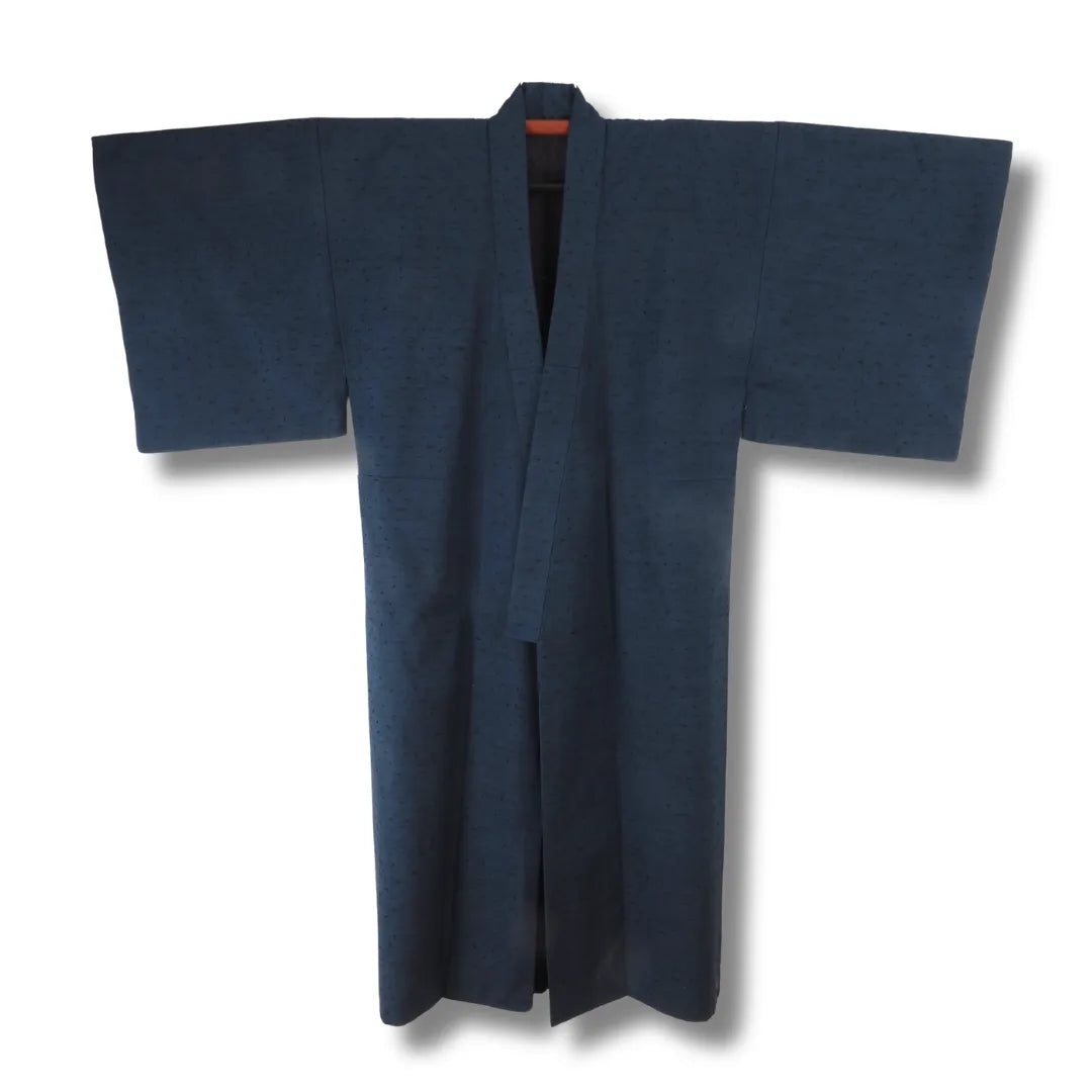 Dunkelblauer Vintage Herren-Kimono Frontansicht, gleichmäßige Melierung sichtbar