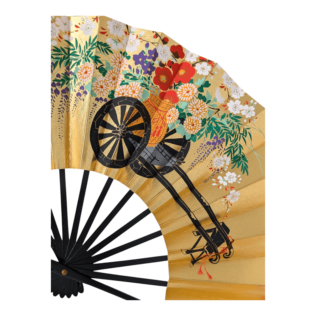 Vintage Mai-Ougi japanischer Handfächer Tanzfächer Blumenwagen