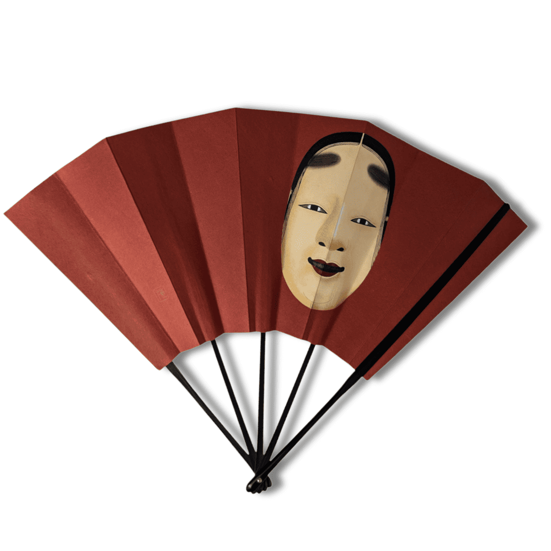 Vintage Mai-Ougi japanischer Handfächer Tanzfächer Nō-Maske