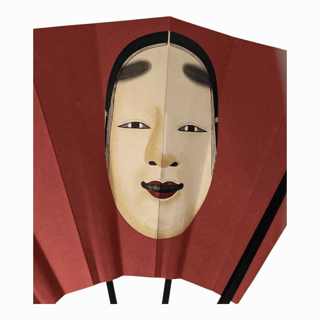 Vintage Mai-Ougi japanischer Handfächer Tanzfächer Nō-Maske