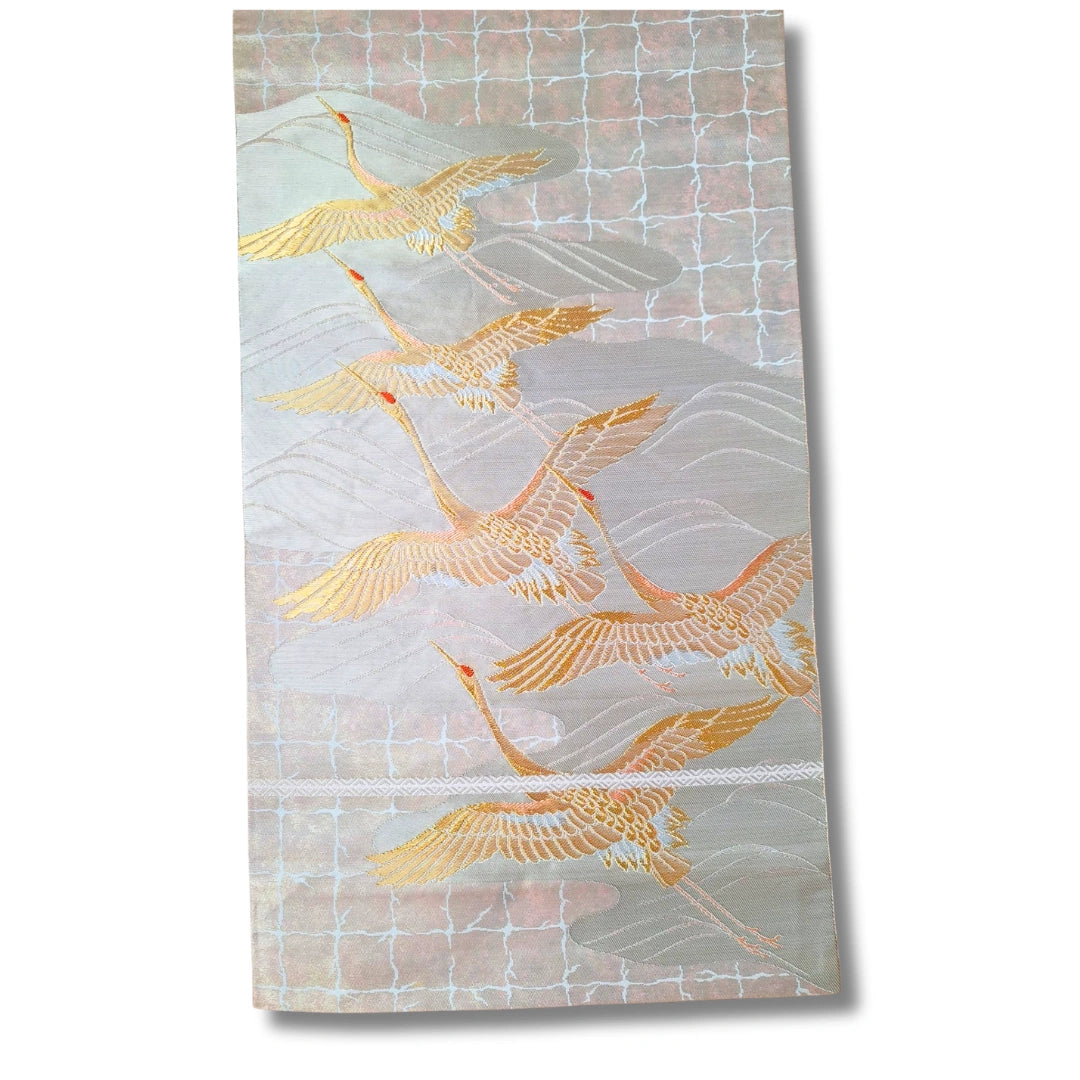 Vintage Fukuro Obi mit goldenen Kranichen
