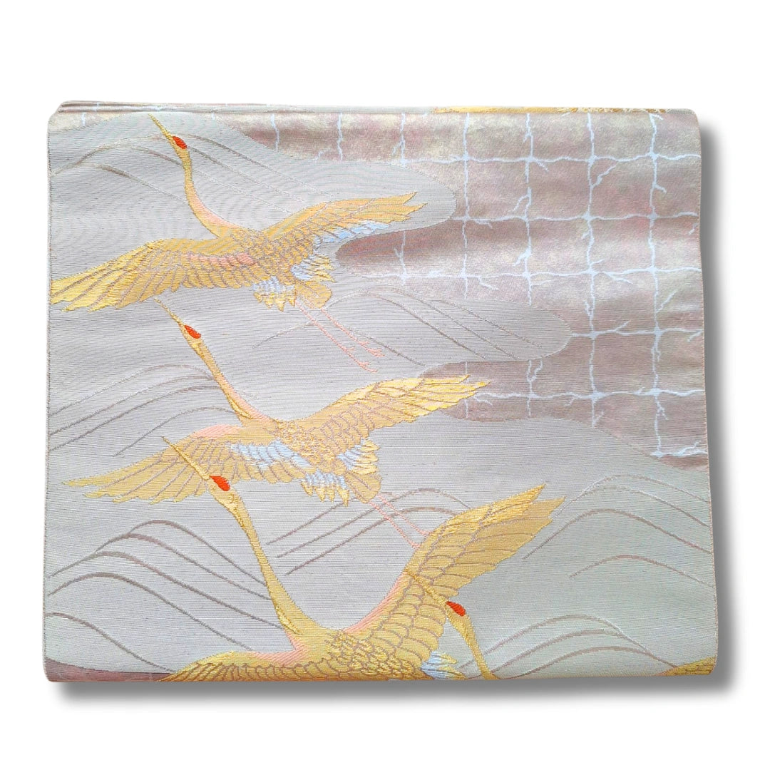 Vintage Fukuro Obi mit goldenen Kranichen