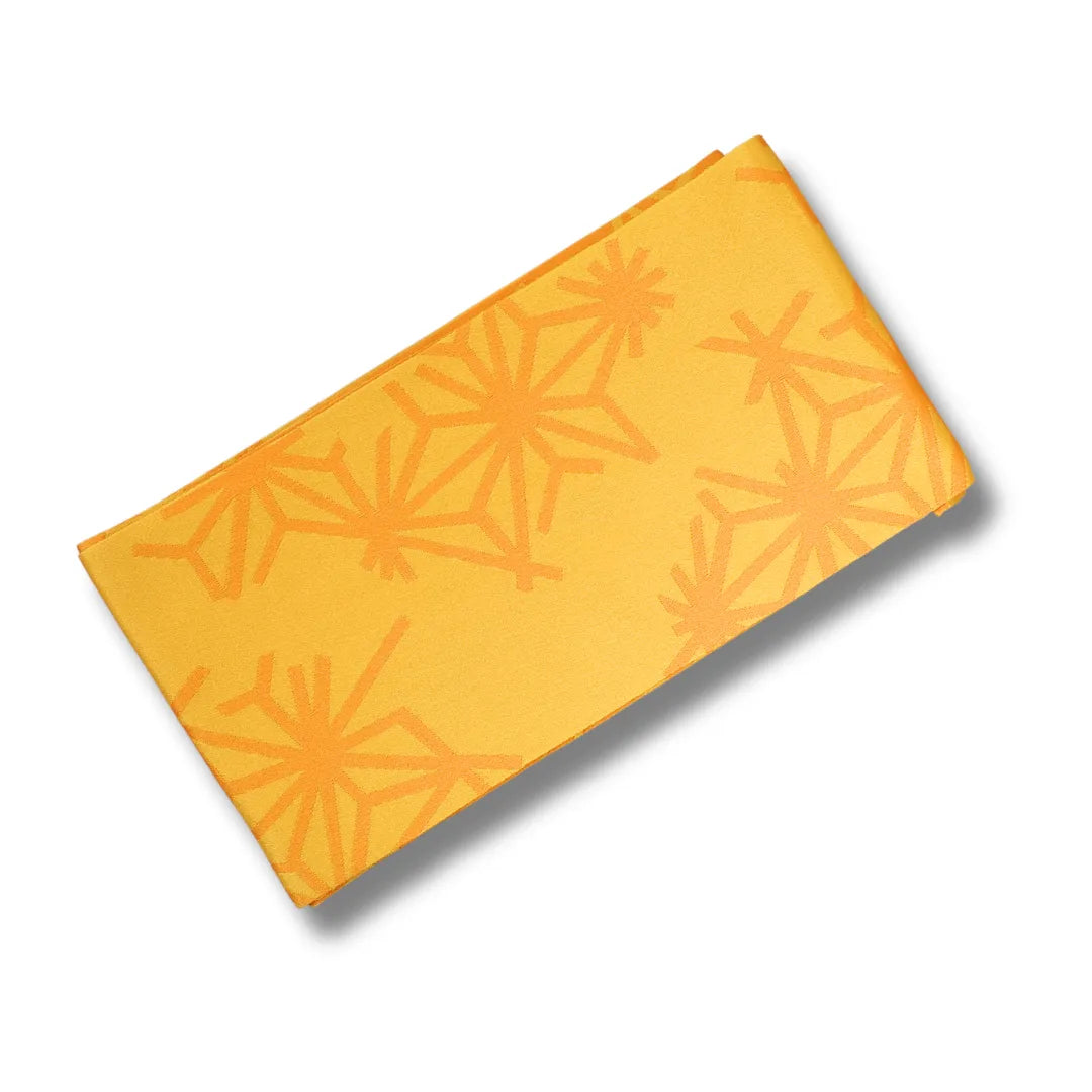 Gelb-oranger Vintage Hanhaba Obi aus Japan mit Asanoha-Hanfblattmuster