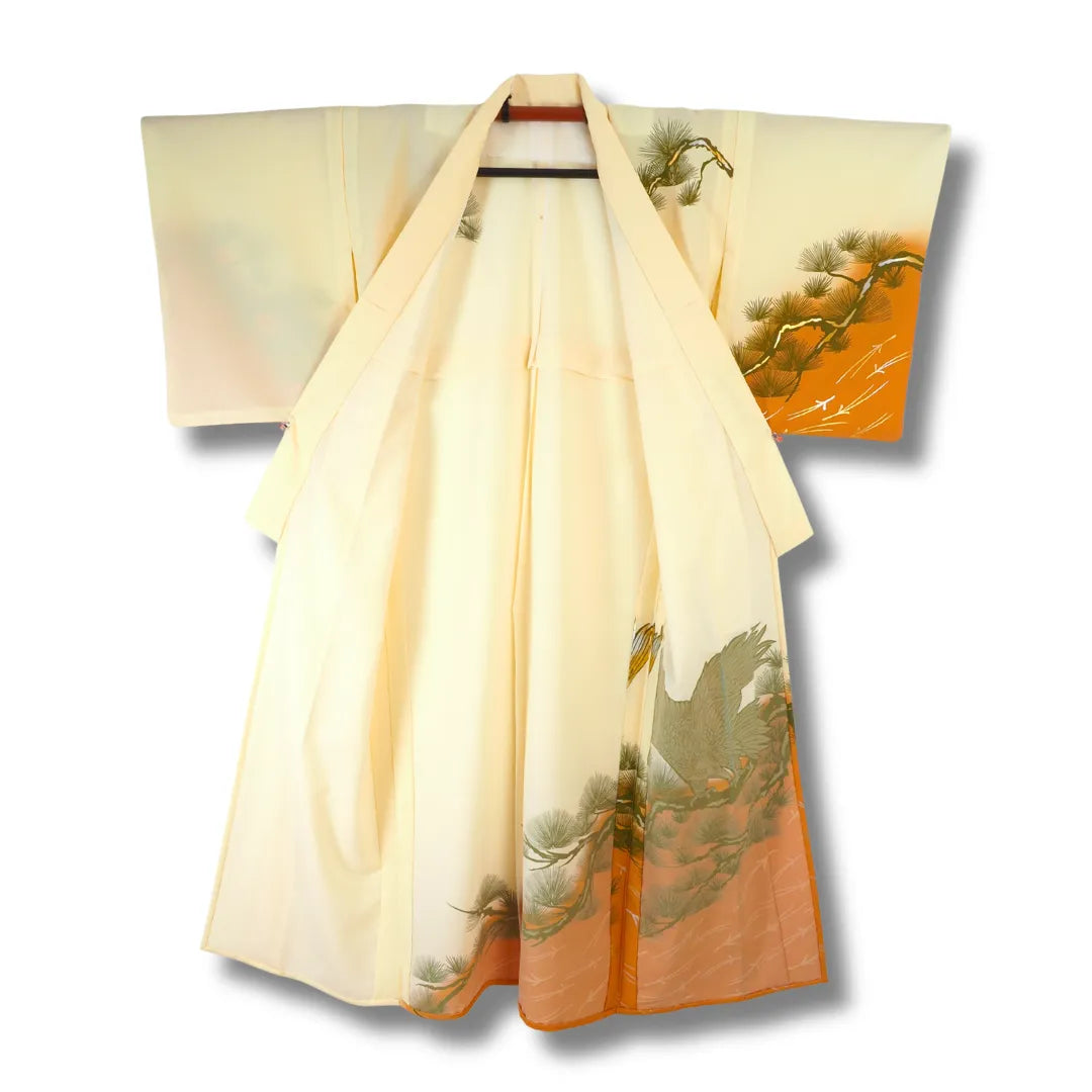 Gelber Vintage Homongi-Kimono geöffnet