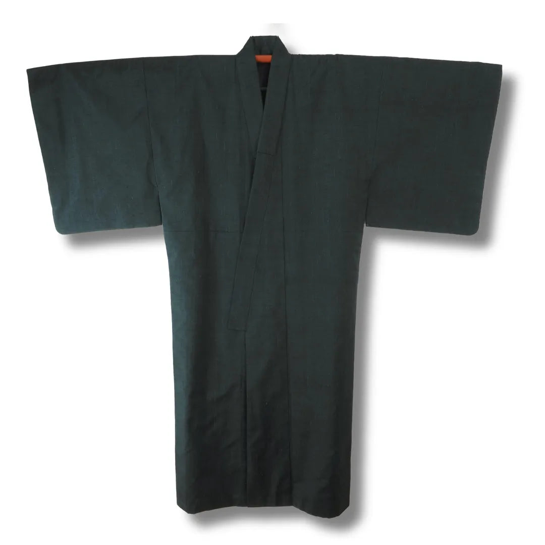 Graublauer Vintage Herren-Kimono mit sichtbarem Kragen, Vorderansicht