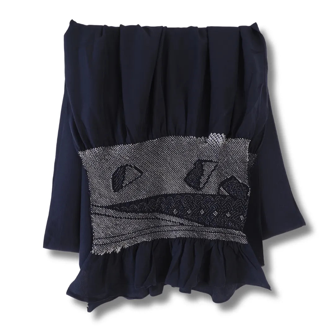 Hängender Vintage-Kimonogürtel in Blau mit kantigen Formen im Punktfeld