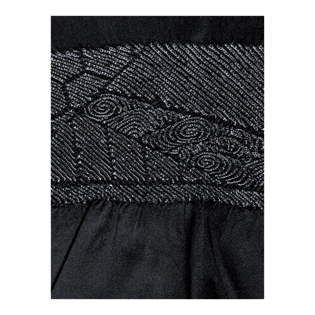 Vintage Heko Obi schwarz Wellenmuster