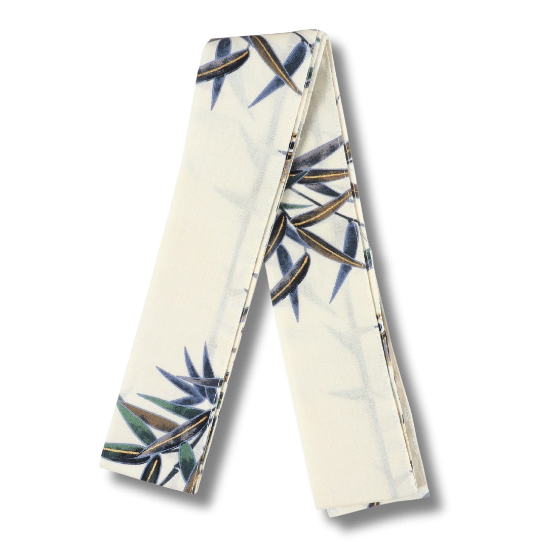 Plus Size Yukata für Herren – Weiß mit Bambus & Vögeln