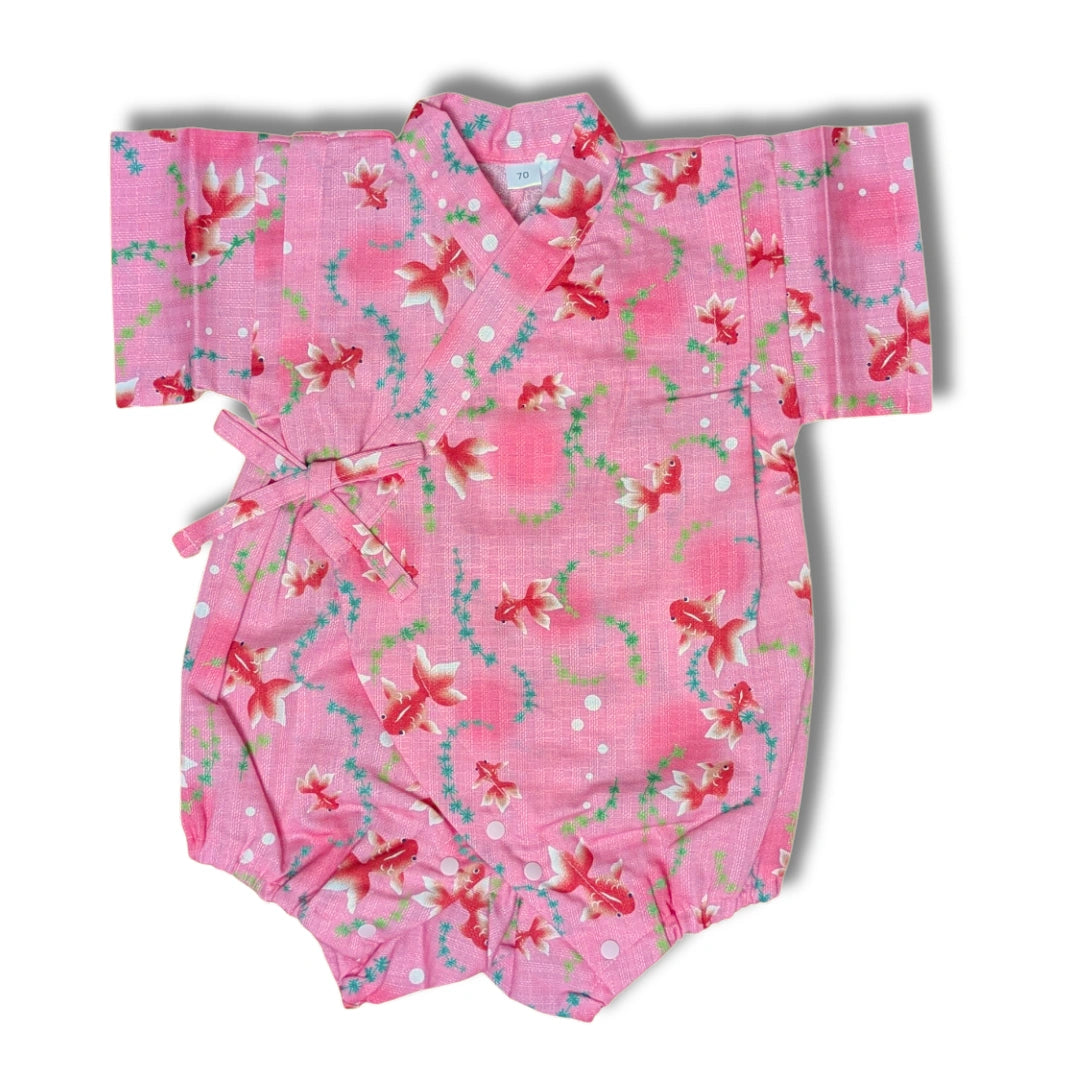 Baby Kimono Babystrampler Rosa Goldfische Gr. 68 - 86
