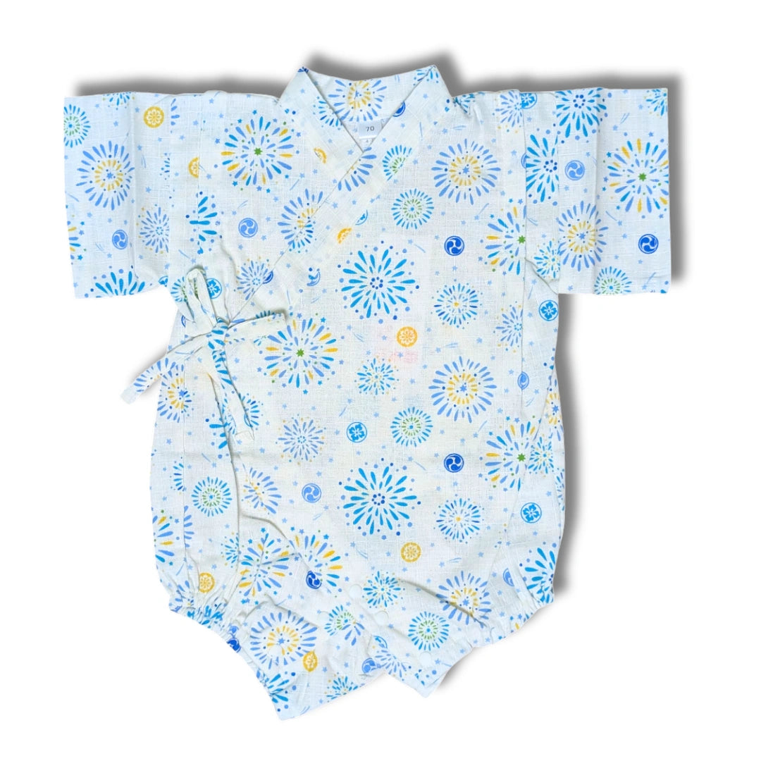 Baby Kimono Babystrampler Weiß Feuerwerk Gr. 68 - 74