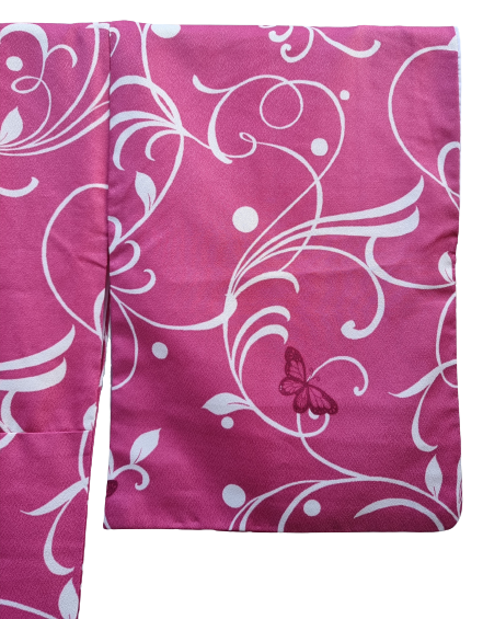 Vintage Komon Damen Kimono pink mit Schmetterlingen