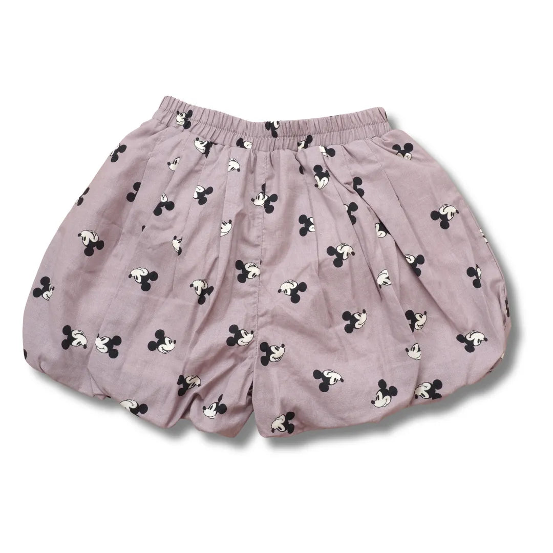 Kurze Jinbei-Hose in Mauve mit Gummizug und Maus-Motiv