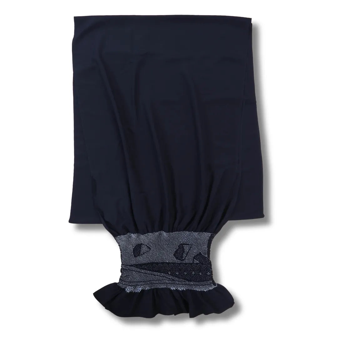 Langer Heko Obi für Herren in Tintenblau mit hellem Wellen-Shibori am Saum