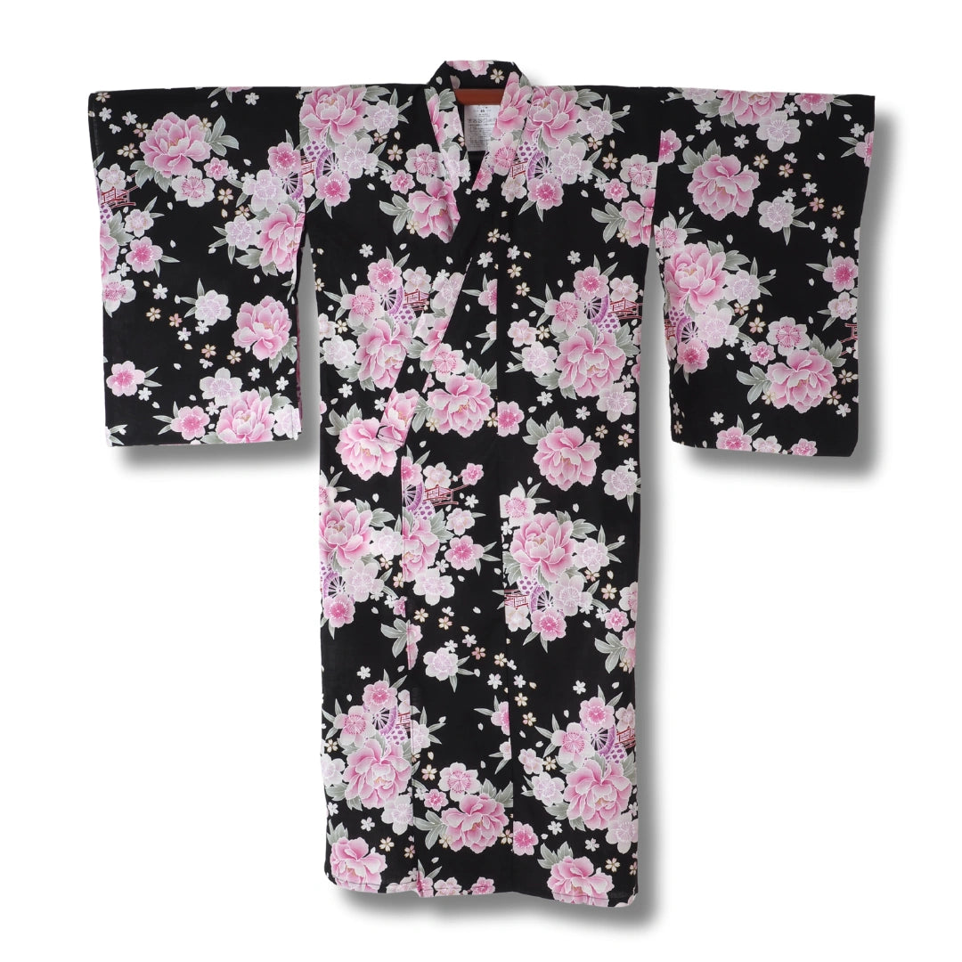 Mädchen Kimono Yukata schwarz Blumenwagen 110-152
