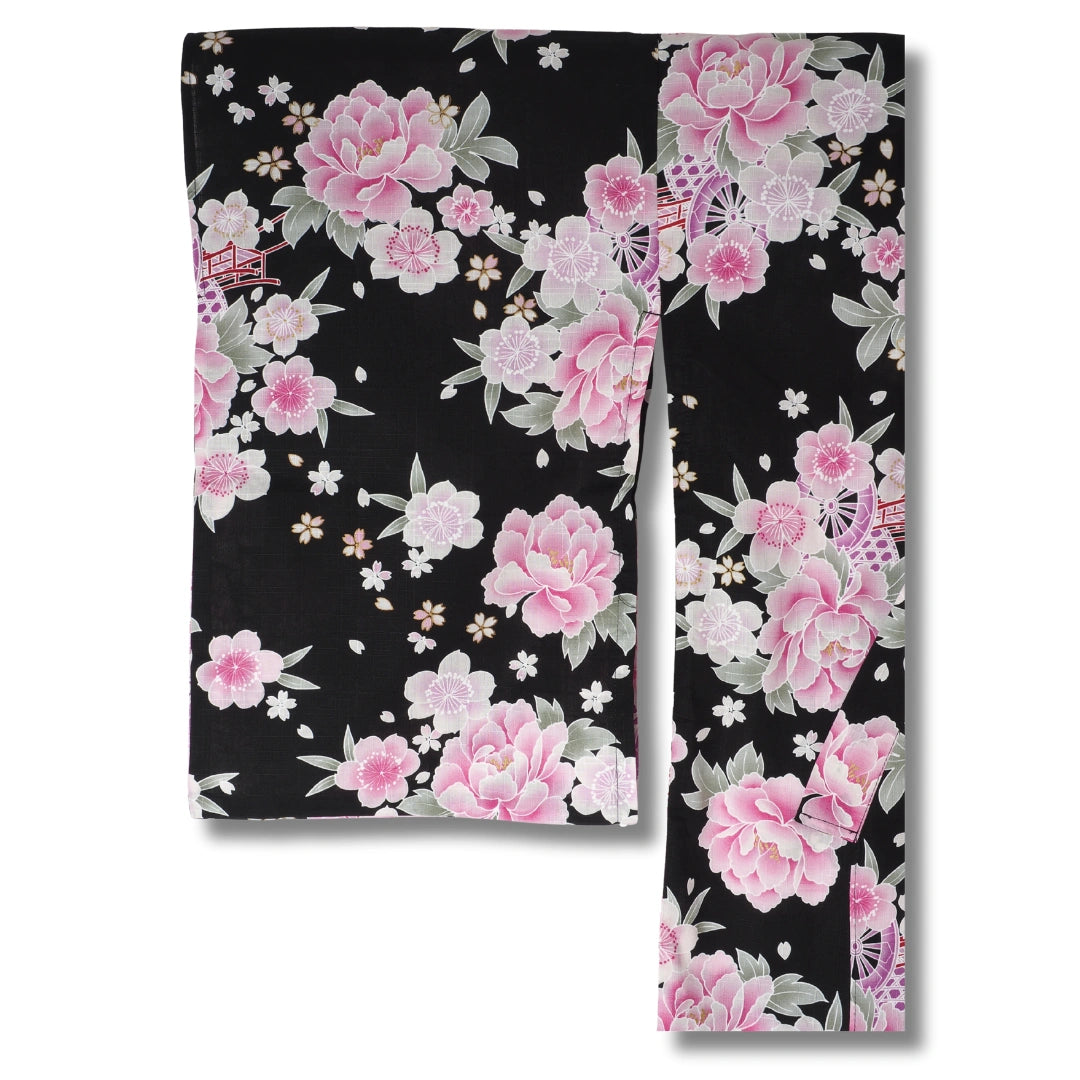 Mädchen Kimono Yukata schwarz Blumenwagen 110-152