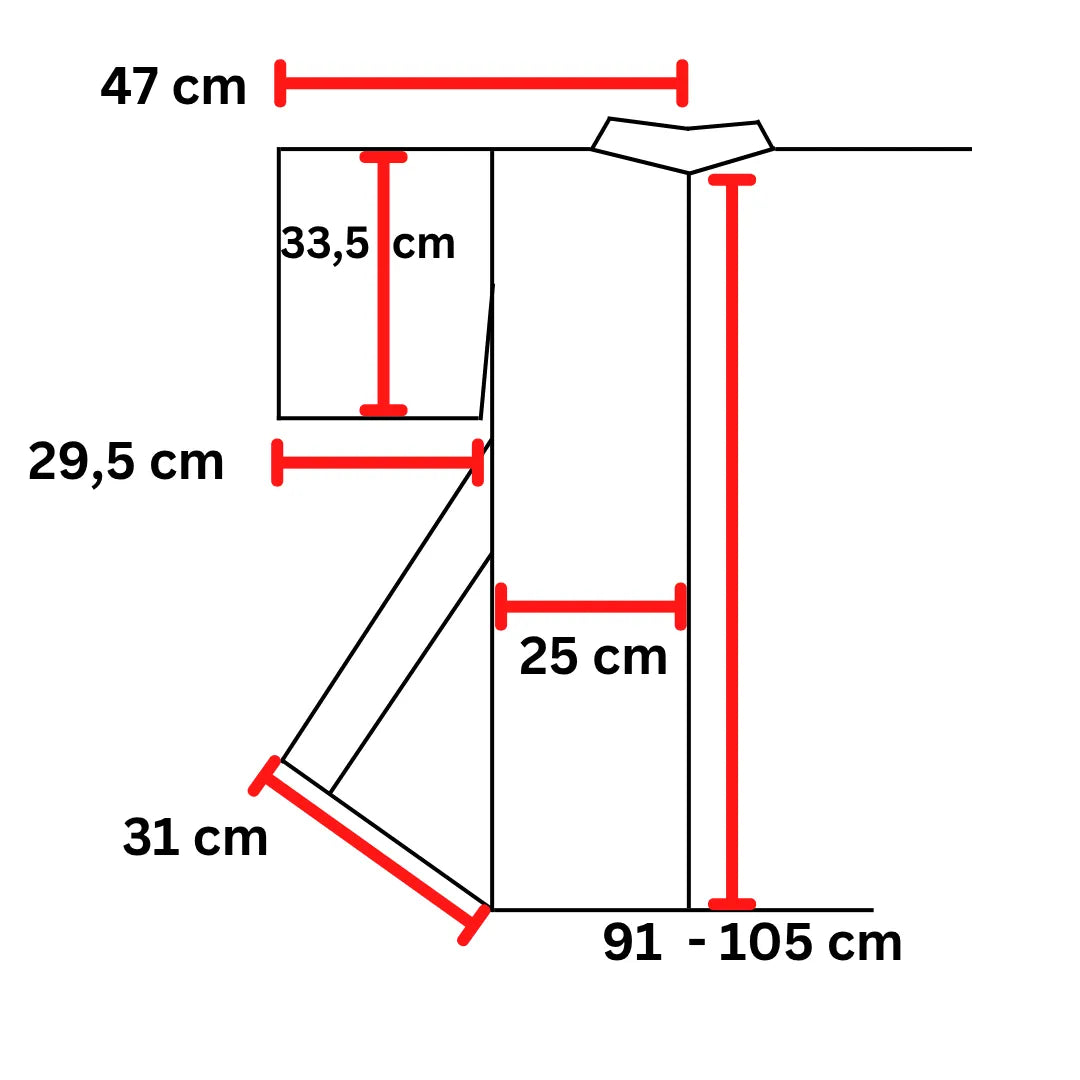 Maßdiagramm des Kinder-Kimono: Länge 91–105 cm
