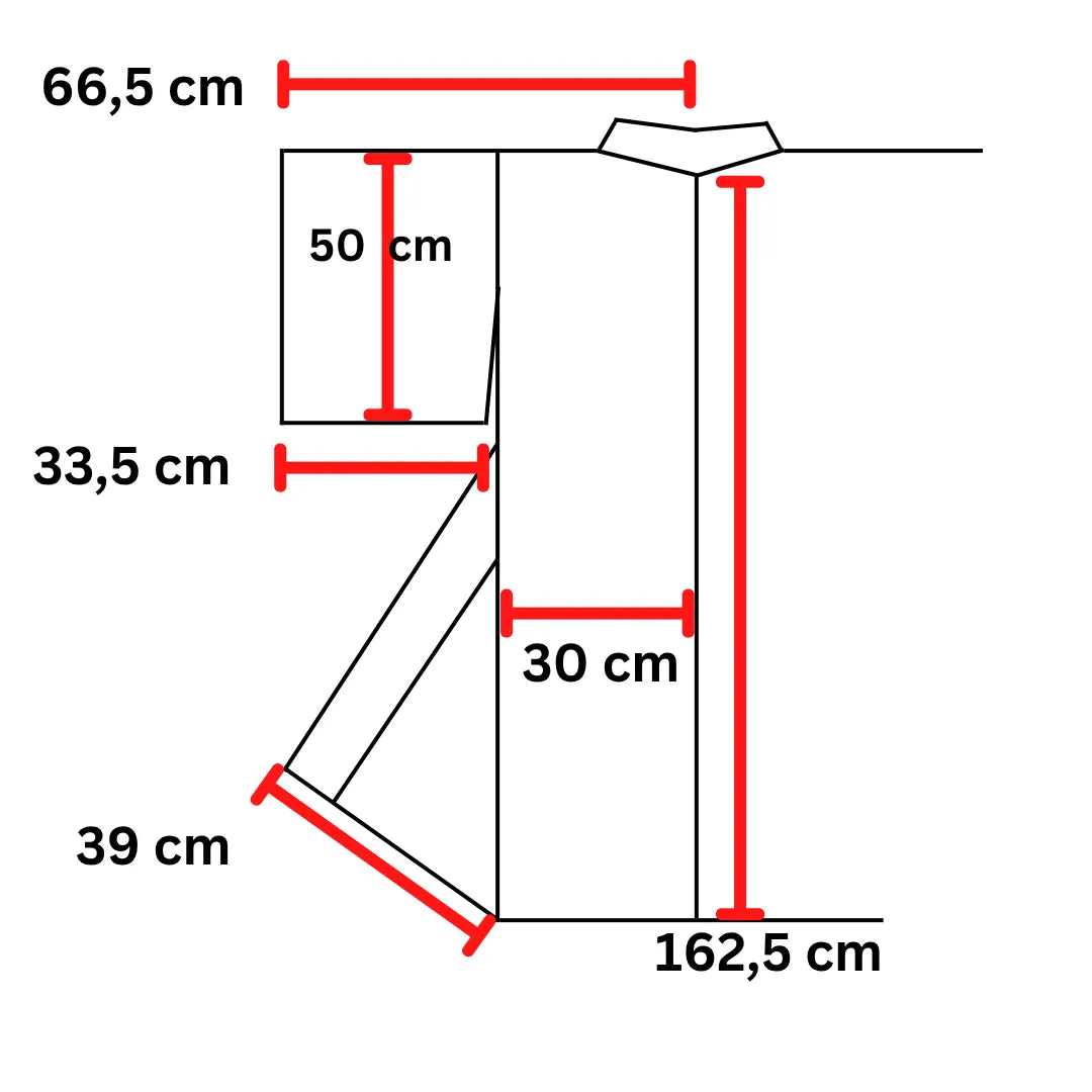 Maßdiagramm des Vintage Hōmongi: Breite 66,5 cm, Länge 162,5 cm