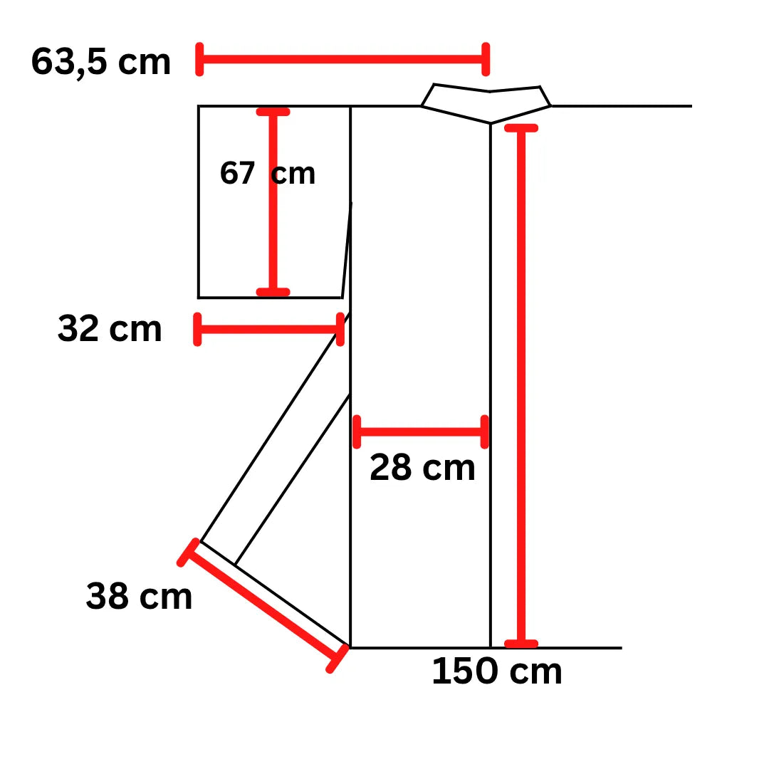 Maßdiagramm des Vintage Kimono: Breite 63,5 cm, Länge 150 cm, Ärmeltiefe 67 cm