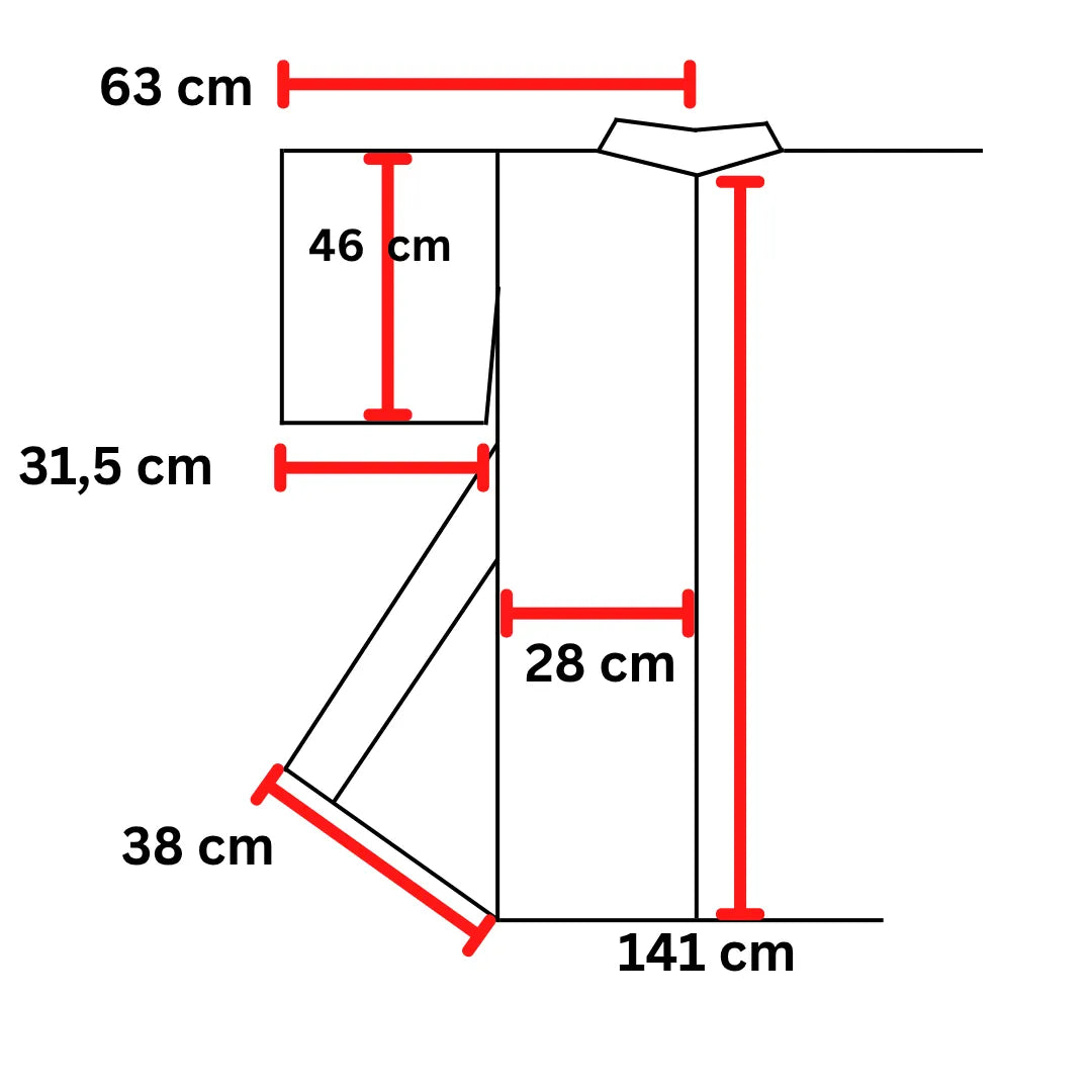 Maßdiagramm des Vintage Komon-Kimonos: Breite 63 cm, Länge 141 cm