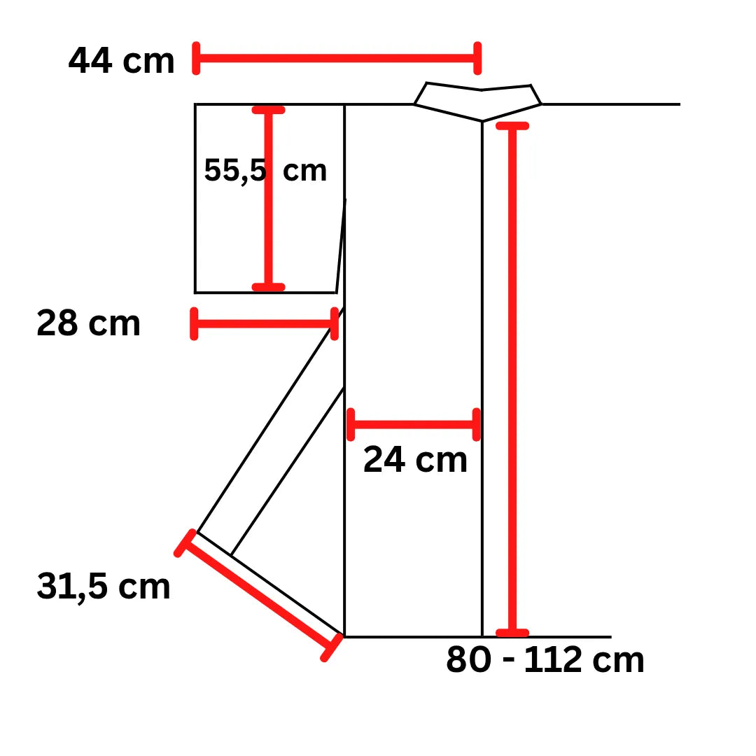 Maßskizze Vintage Kinder-Kimono senfgelb: 44 cm Schulterbreite, Länge 80–112 cm