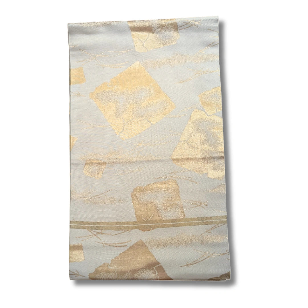 Vintage Maru Obi Elfenbein mit goldenen Akzenten