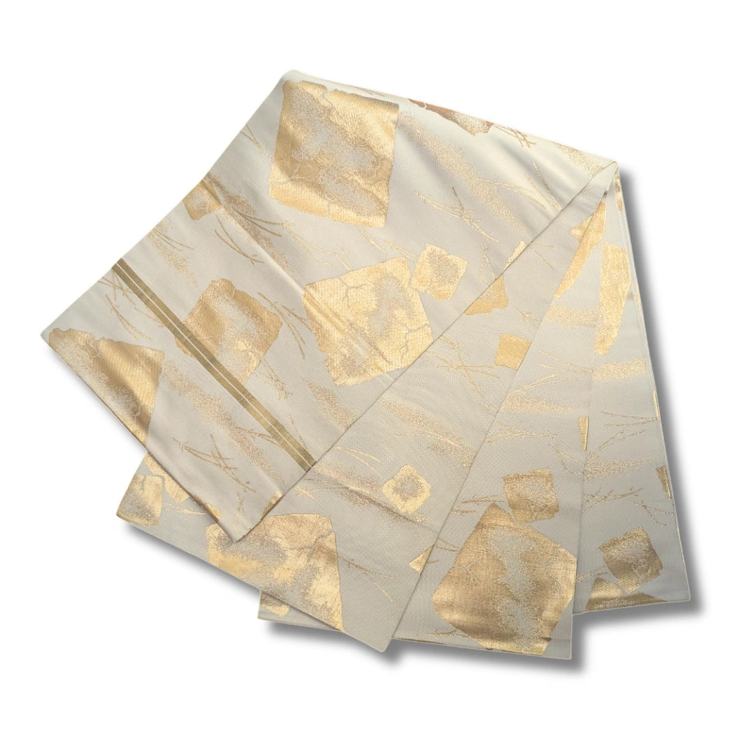 Vintage Maru Obi Elfenbein mit goldenen Akzenten