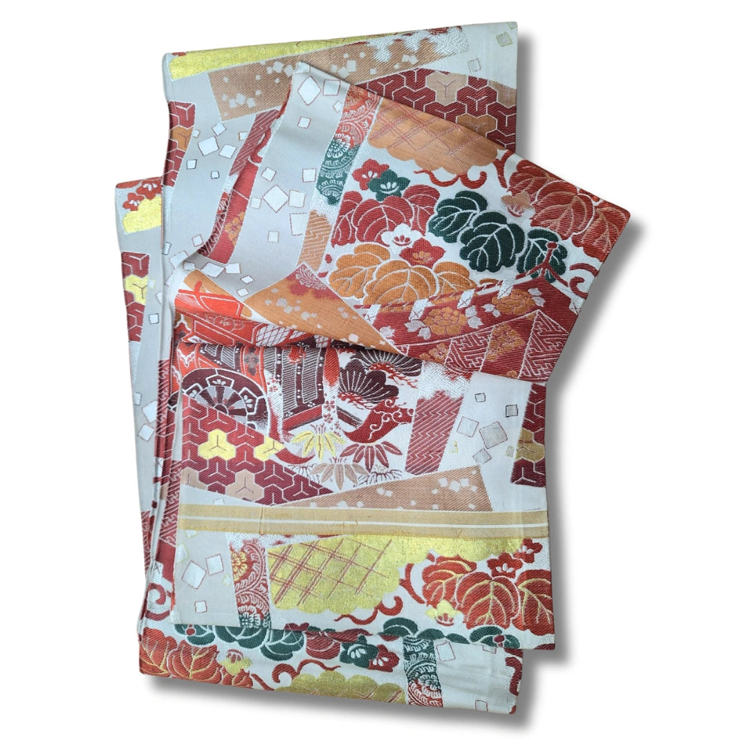 Vintage Maru Obi beidseitig tragbar mit kaiserlicher Kutsche