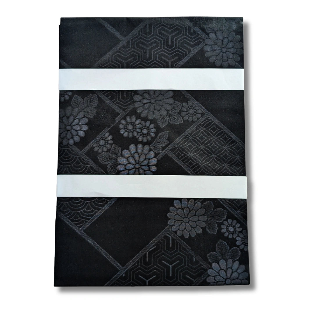 Vintage Nagoya Shitate Nagoya Obi Schwarz mit geometrischen Mustern