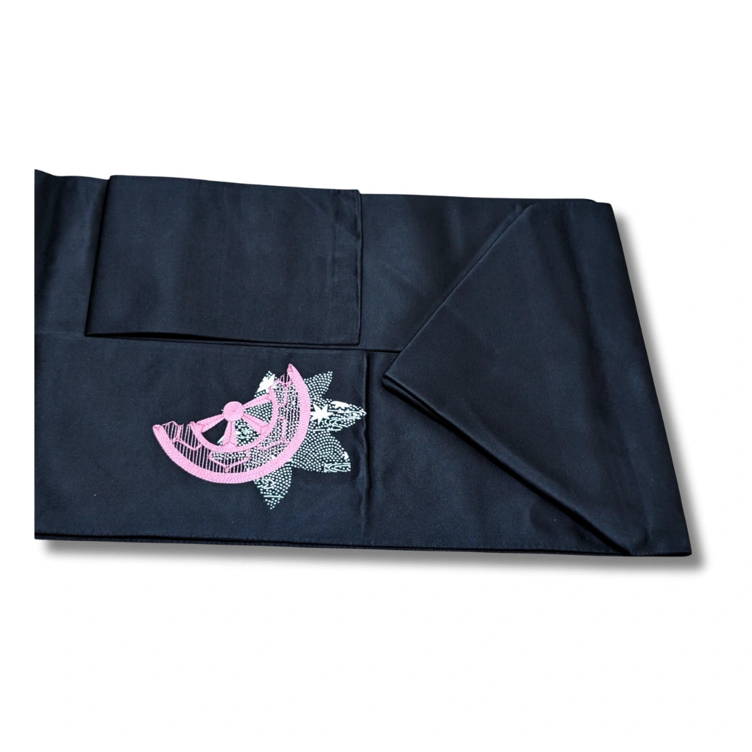 Vintage Nagoya Shitate Nagoya Obi Schwarz mit Rosa Stickerei
