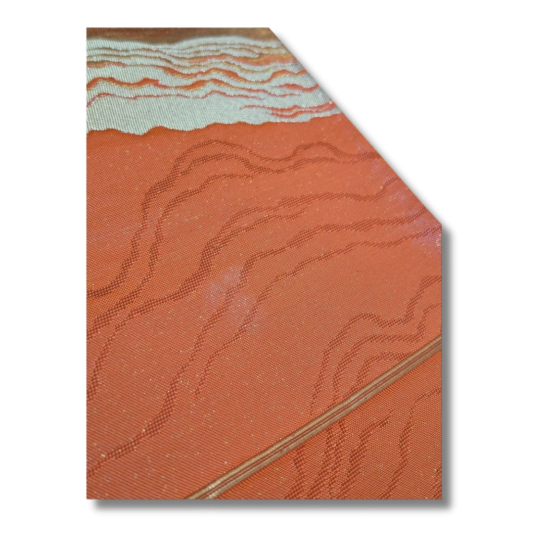 Vintage Fukuro Obi Orange mit Wellenmuster