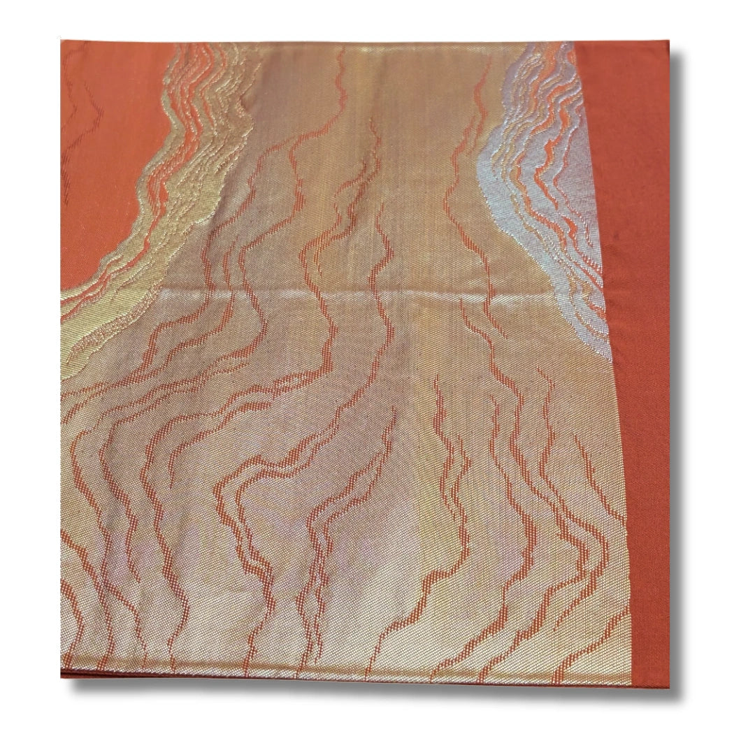 Vintage Fukuro Obi Orange mit Wellenmuster