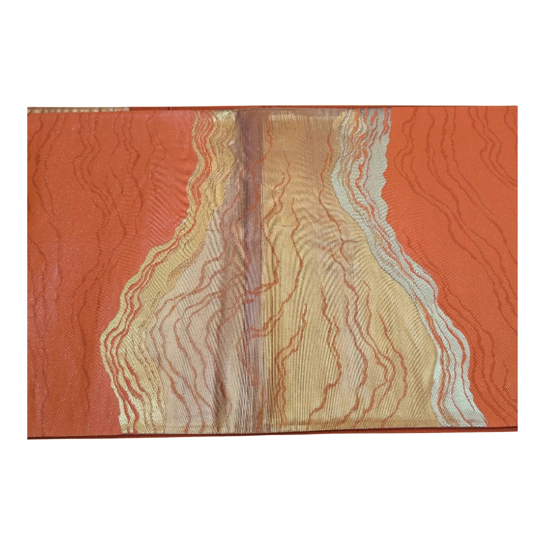 Vintage Fukuro Obi Orange mit Wellenmuster