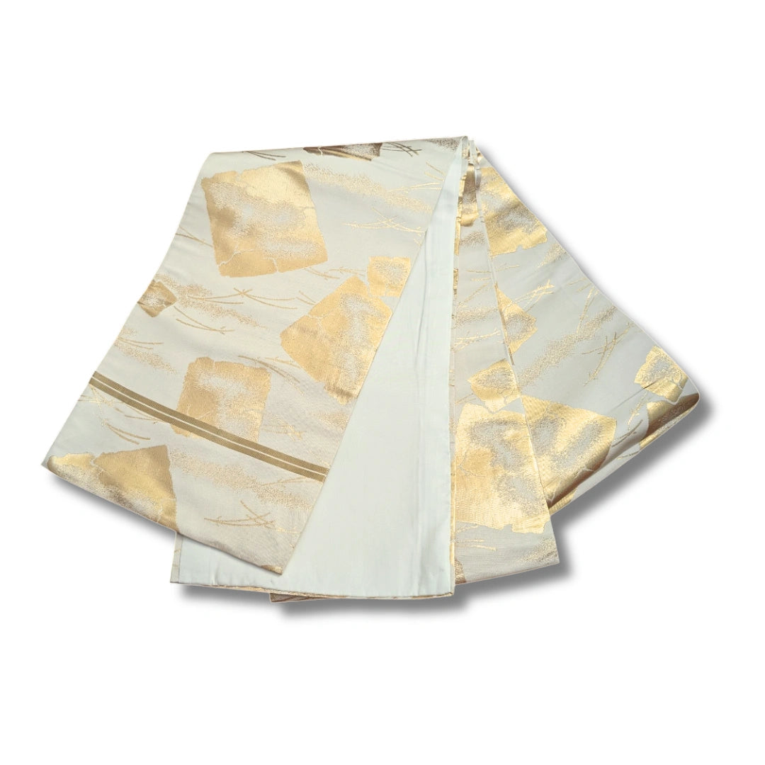 Vintage Fukuro Obi Elfenbein mit goldenen Akzenten