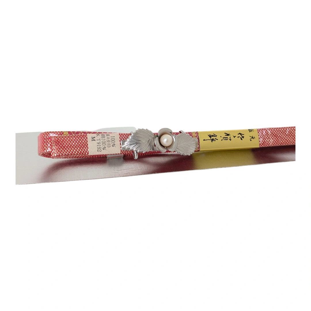 Vintage Obijime Rot mit Obidome in Silber mit Perle unbenutzt
