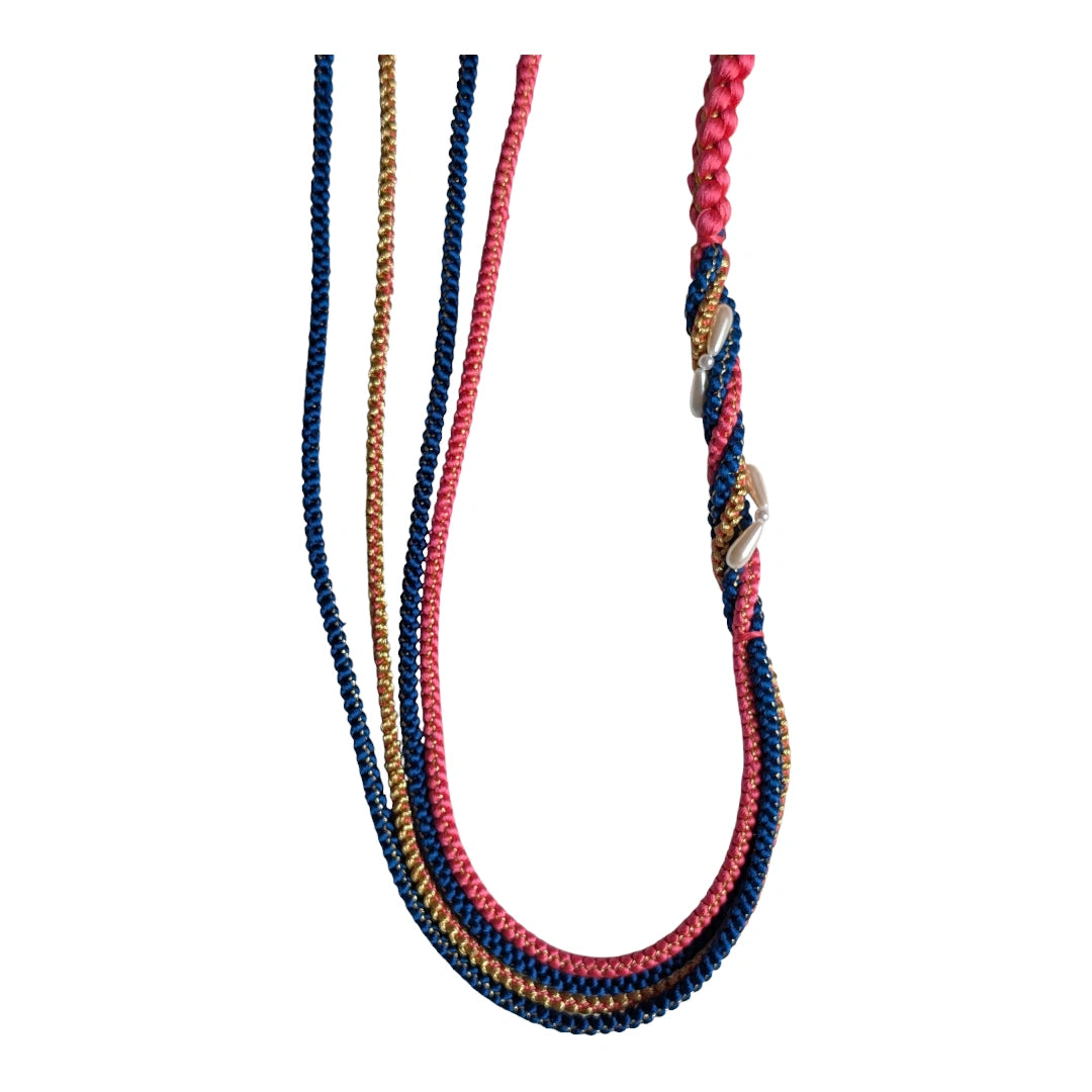 Obijime aus Seide mit Perlen & Goldfäden – Pink, Blau & Gold