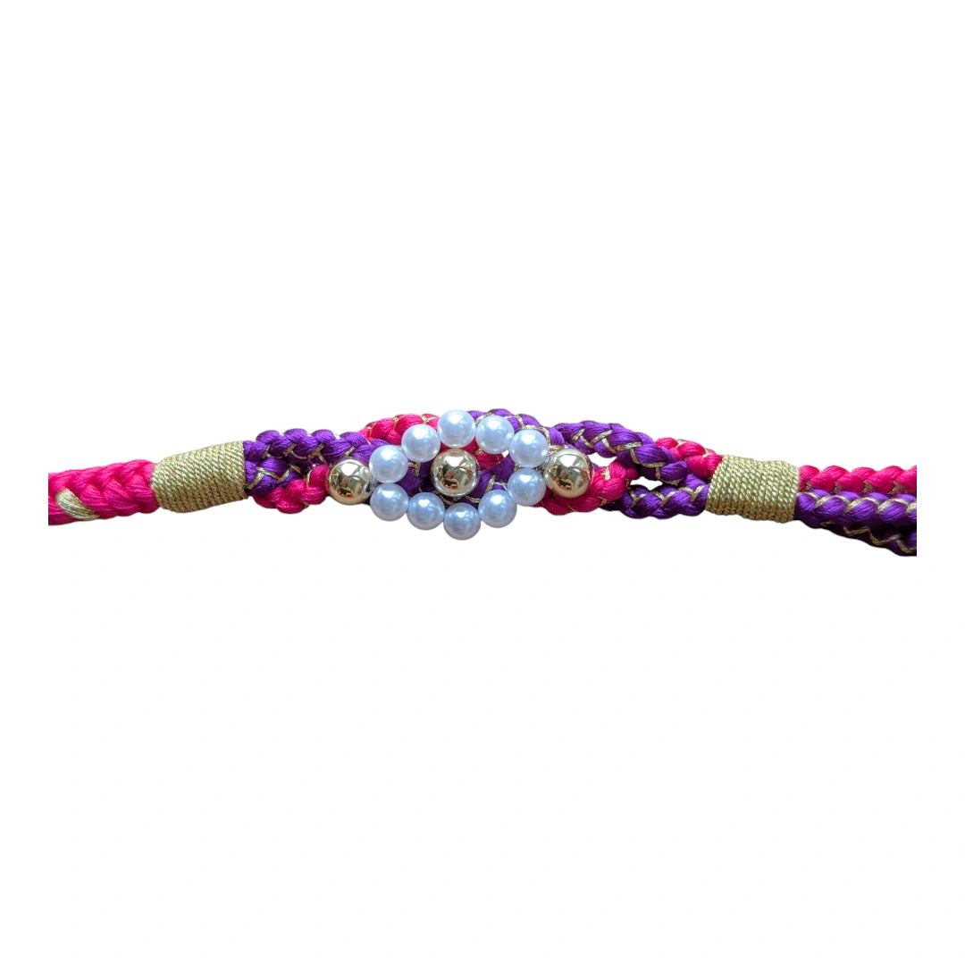 Obijime aus Seide Violett mit Perlenverzierung – Neu