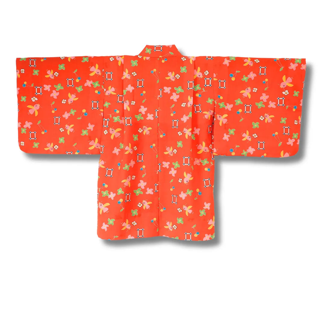 Rückansicht des Vintage Kinder-Haori in Orangerot
