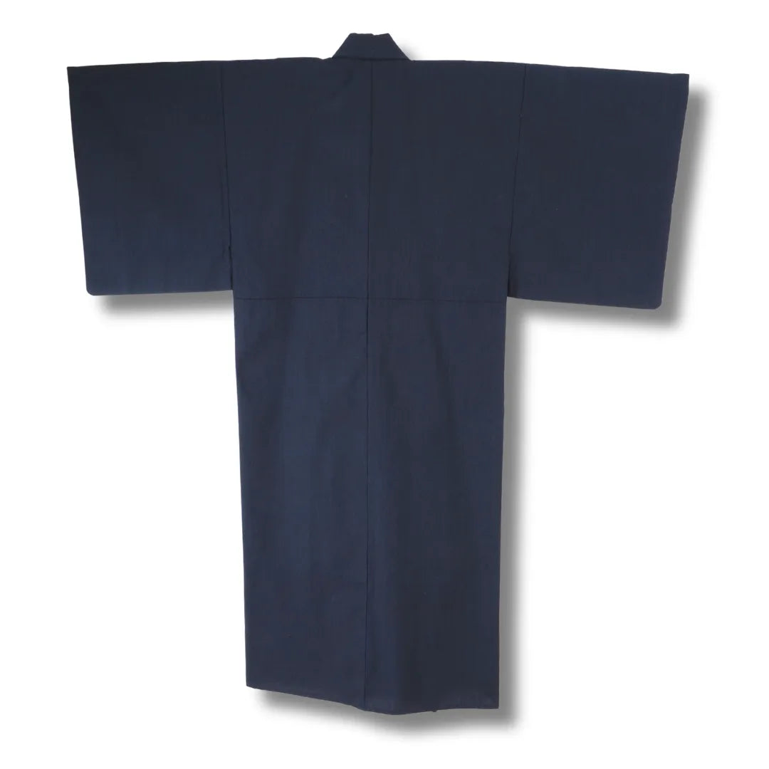 Rückansicht des einfarbig blaugrauen Vintage Herren-Kimono