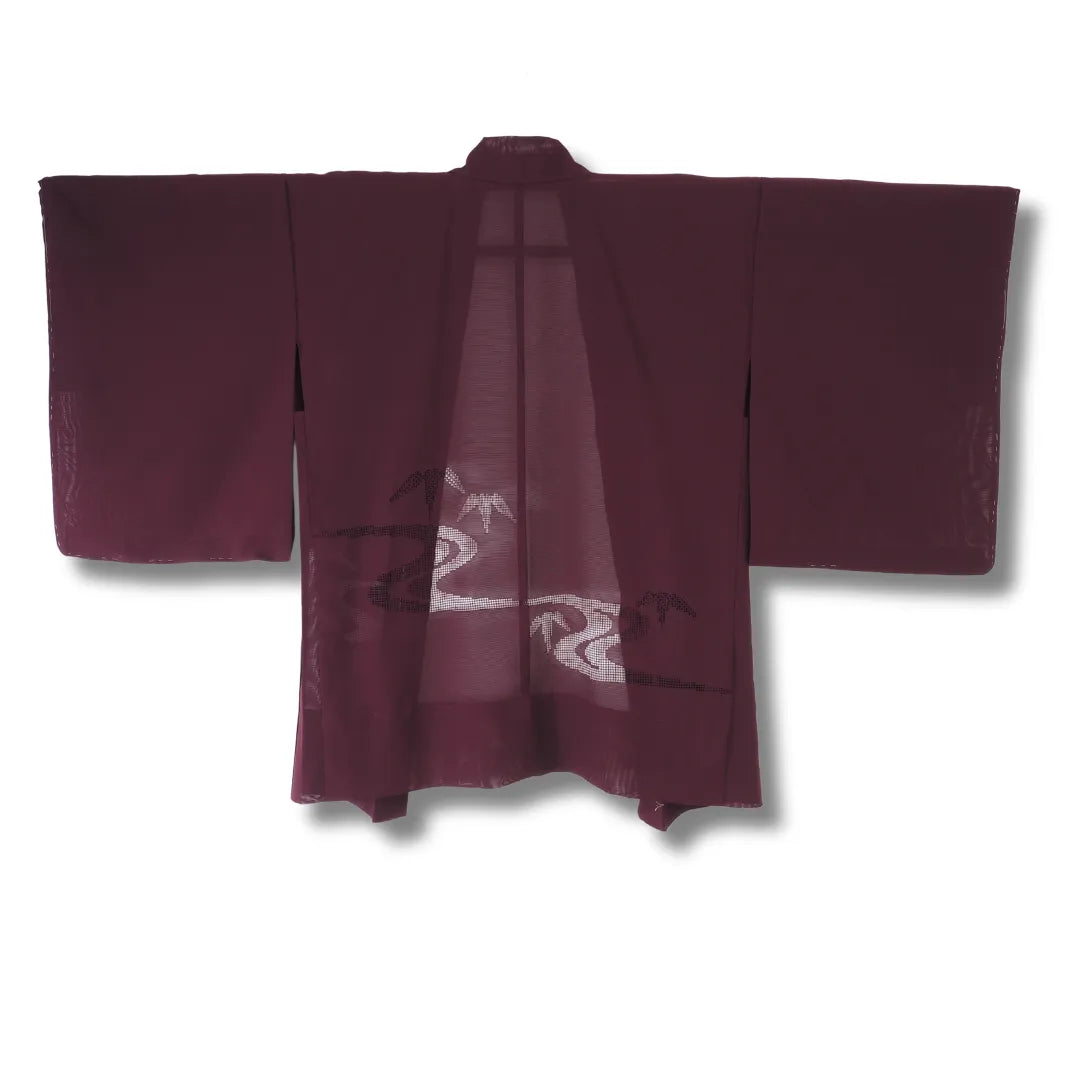 Rückansicht des lila Vintage Sommer-Haori, durchgehendes Wasserlinienmuster sichtbar