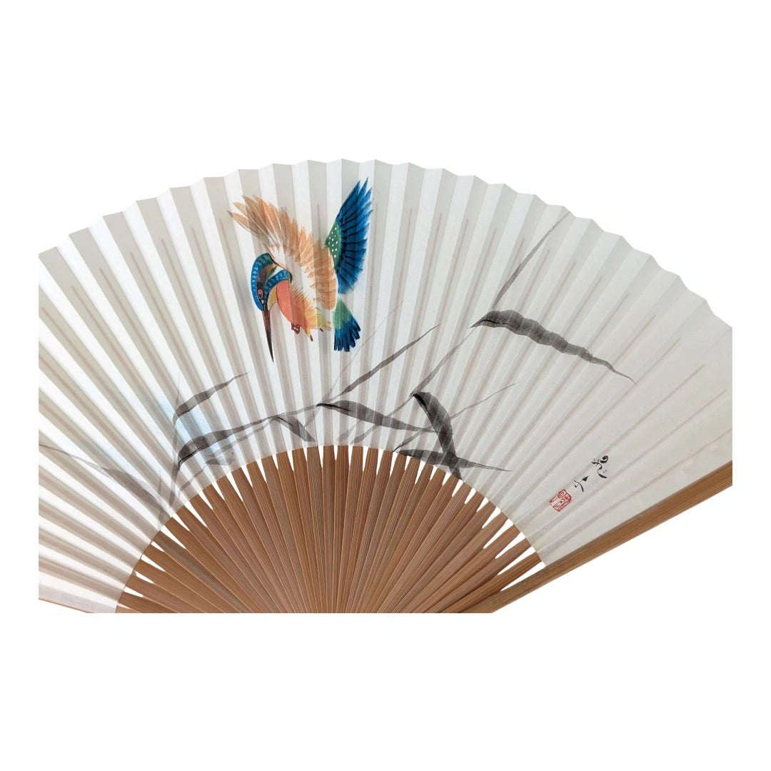 Vintage japanischer Sensu Handfächer Eisvogel