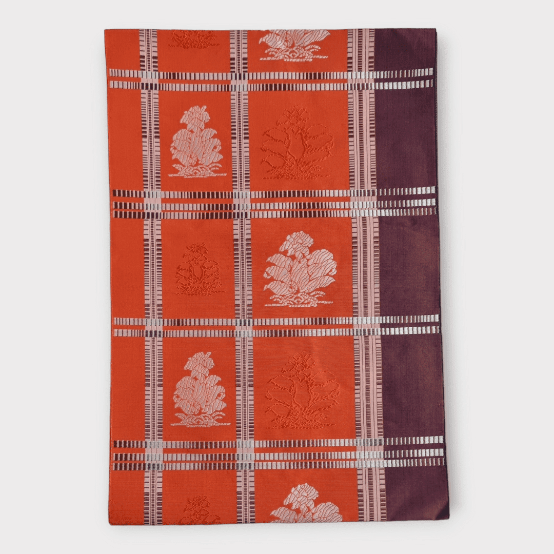 Vintage Hiraki shitate Nagoya Obi Orange kariert