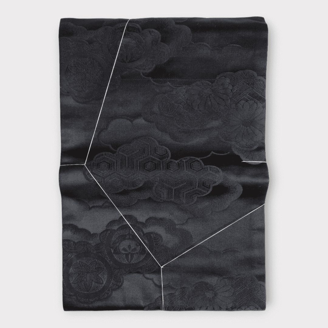 Vintage Hiraki shitate Nagoya Obi Schwarz Wolken ungetragen