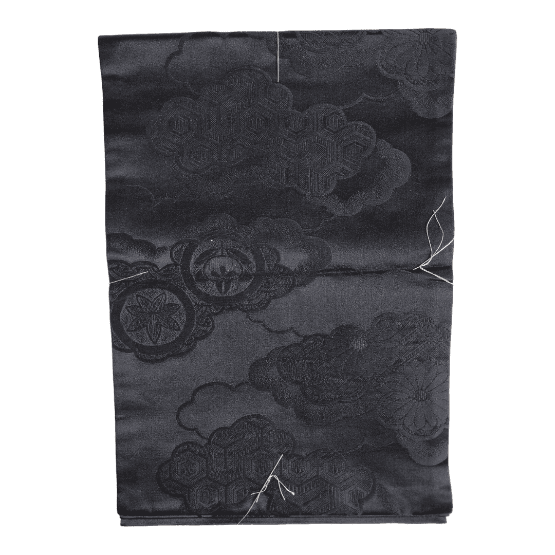 Vintage Hiraki shitate Nagoya Obi Schwarz Wolken ungetragen