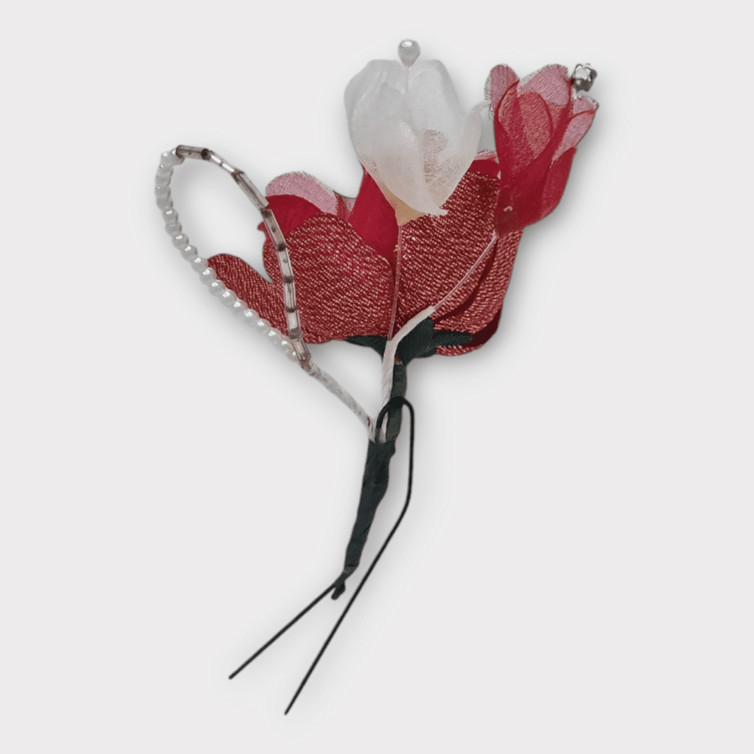 Vintage Kanzashi Set 2-teilig rote Blumen