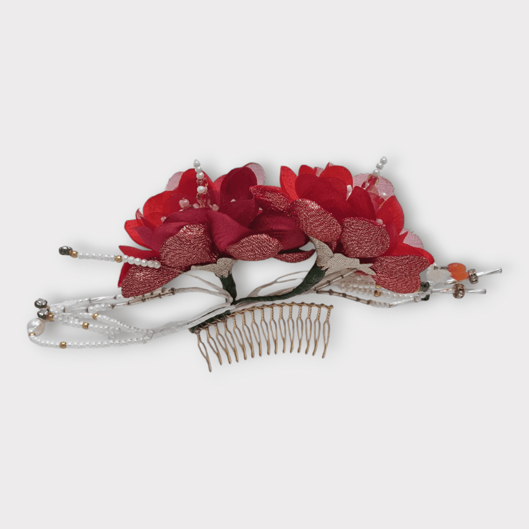 Vintage Kanzashi Set 2-teilig rote Blumen
