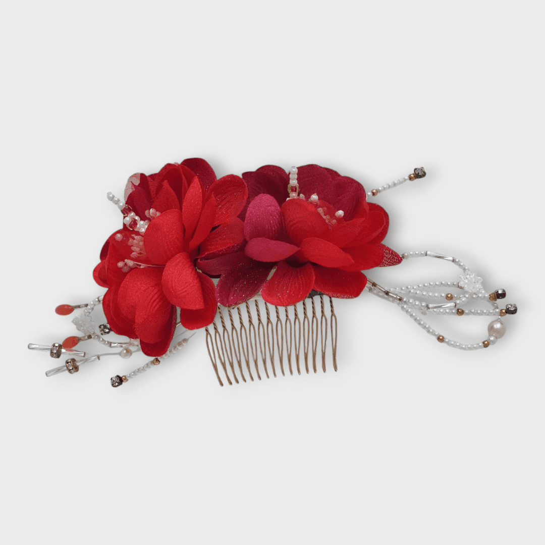 Vintage Kanzashi Set 2-teilig rote Blumen